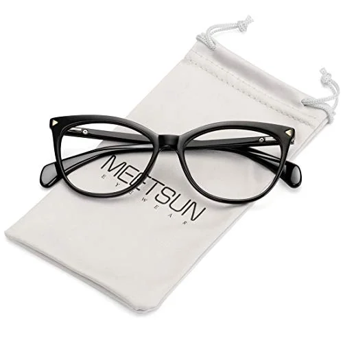 MEETSUN Non Prescription Glasses Frames For Women，Retro Cateye Fake Eyeglasses HD Clear Lens (Black Frame Clear Lens) 1