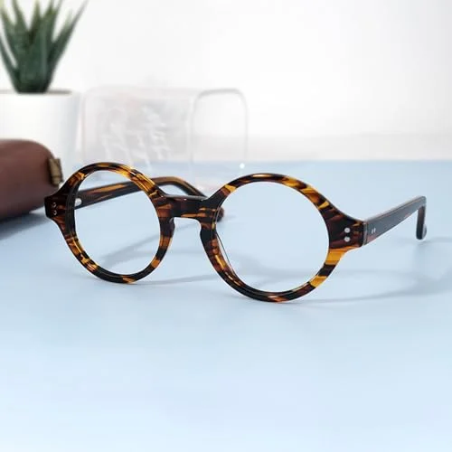 Zeelool Unisex Retro Acetate Round Eyeglasses Frame with Clear Lens Giggs FA0249-01 Tortoise 2